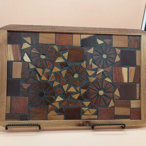 Vintage Tiki Serving Tray Groovy Floral Funky Mod Midcentury Rare Woods Teak